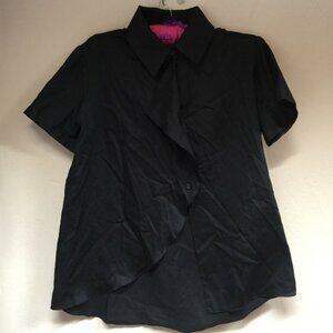 Meg Shop Women's Cotton Drape Front Top Blouse Shirt Small Black Short Sleeve